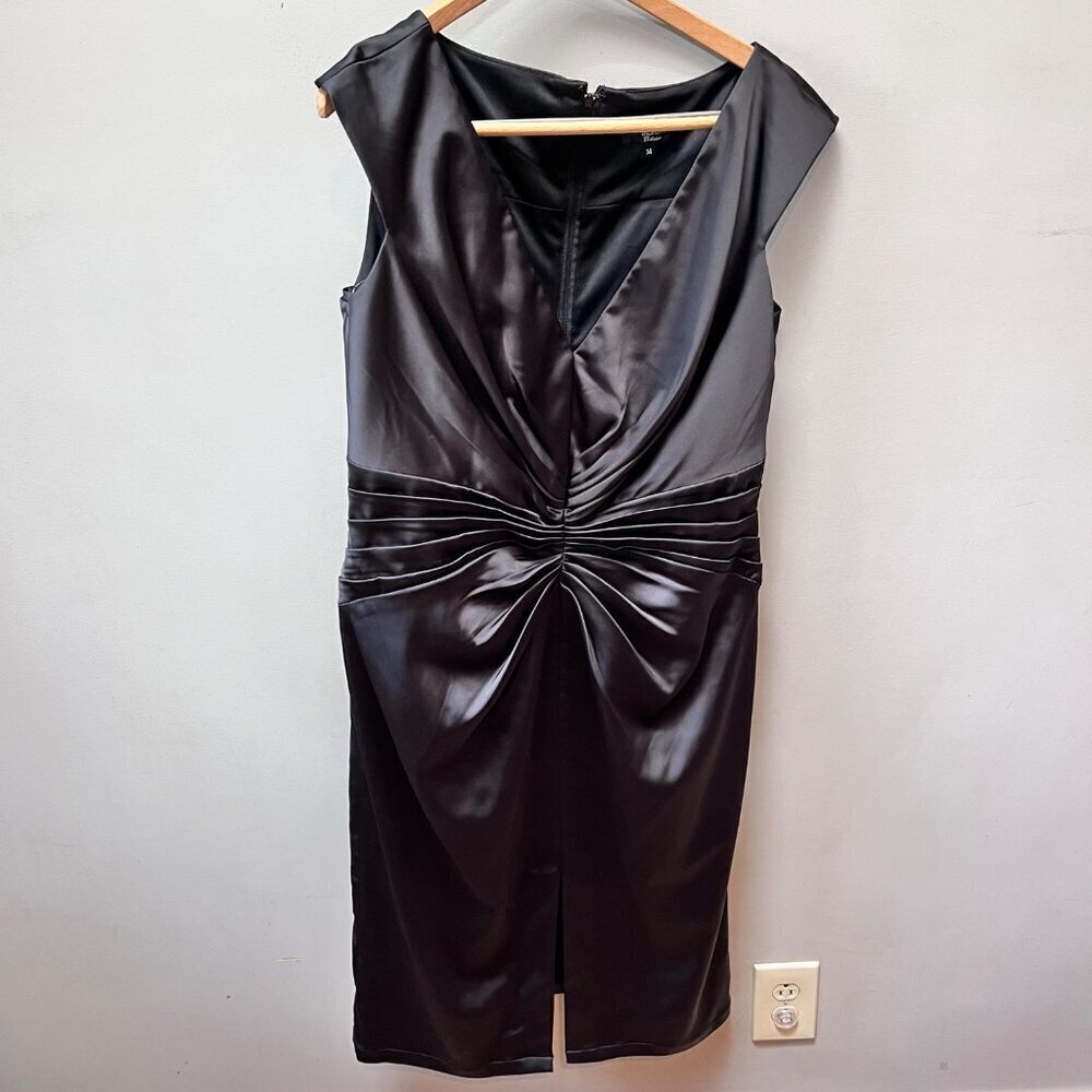 Tadashi Collection Black Satin Ruched Dress - Size 14